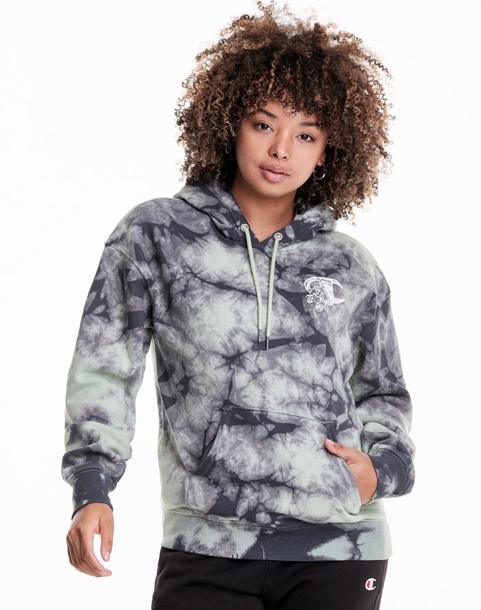 Champion Womens Hoodie NZ - Galaxy Dye Black/Grey ( 8914-GHIWY )